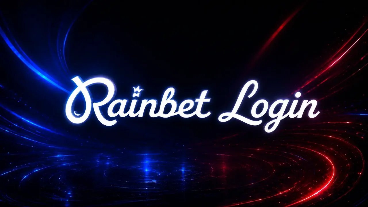 Rainbet Login title artwork on a dark background with blue and red light trails